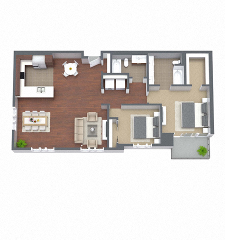 Floor plan for 2 beds, 2 baths, 1322 sqft